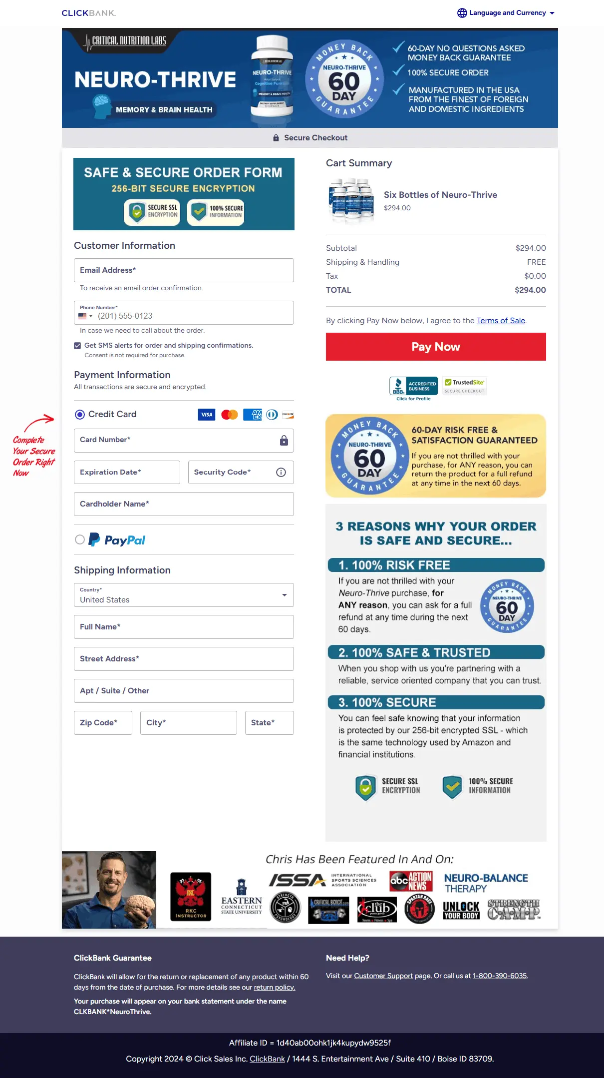 Clickbank Secure Checkout Neuro-Thrive